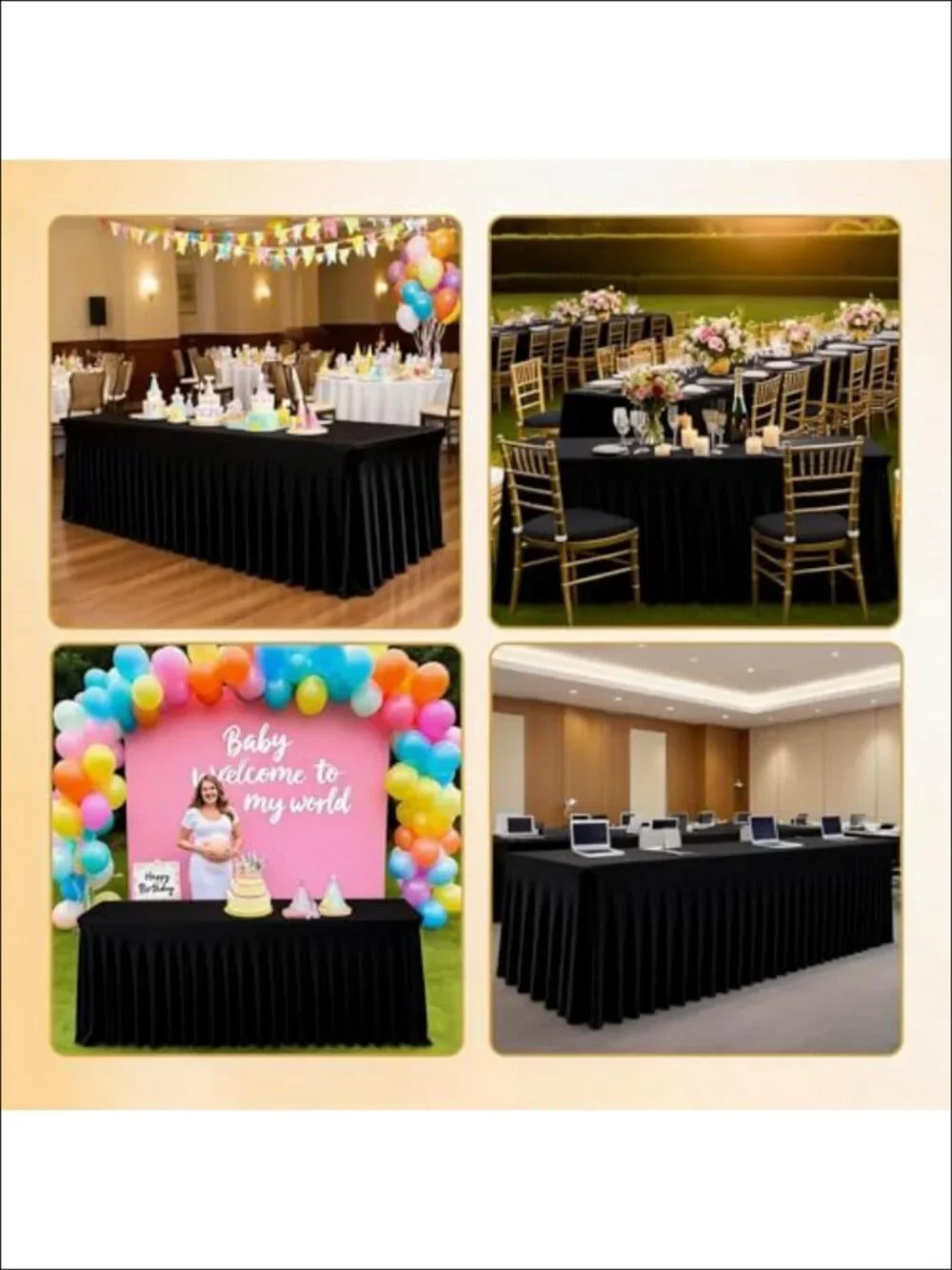 3 Pack Spandex Tablecloths Stretch Fitted 6ft Table Cover with Skirt